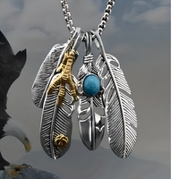 Retro Style Titanium Steel Feathers Pendant Necklace Trendy Korean Hip Hop 607
