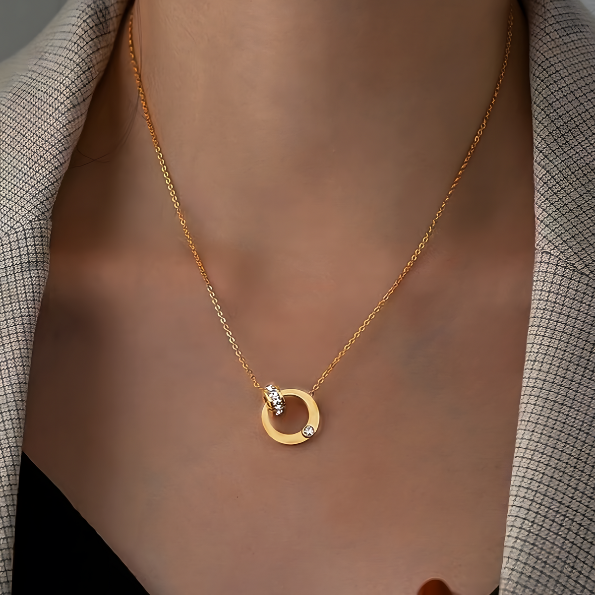 Dual Hoop Pendant Necklace for Women – Real PVD Gold Plated Stainless Steel 741