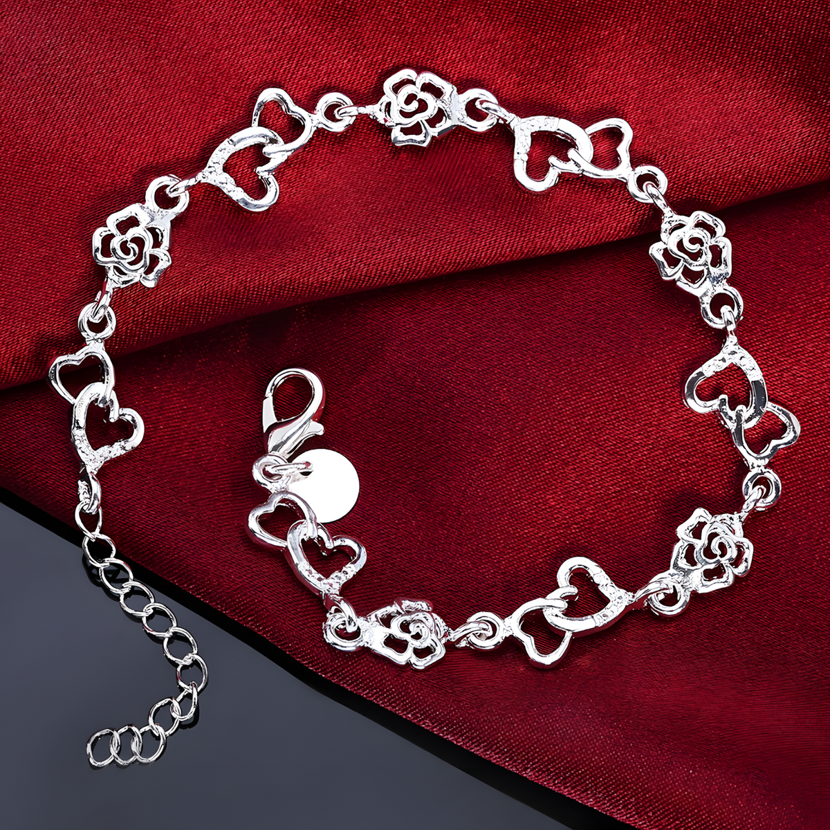 Unified Jewellery Rose Heart Bracelet 20cm Adjustable Clear Crystal Women's 1898