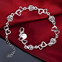 Unified Jewellery Rose Heart Bracelet 20cm Adjustable Clear Crystal Women's 1898