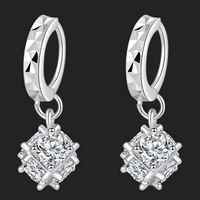 925 Silver Hoop Earrings for Women Geometric Cube Drop Design Cubic Zirconia 915