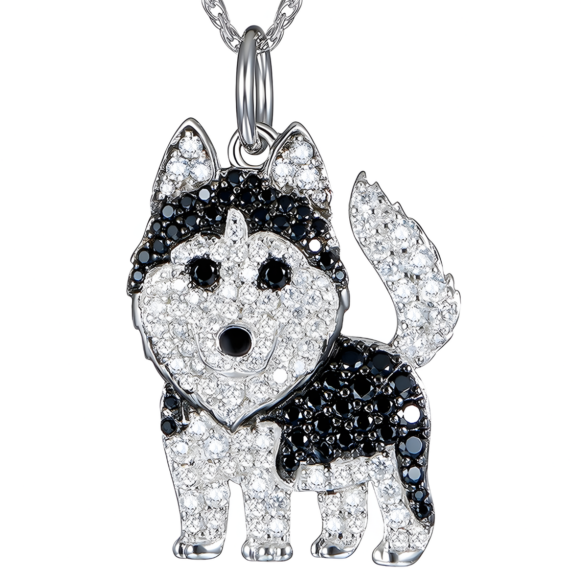 Husky Dog Pendant Necklace For Women Black And Clear Crystal Animal Charm  B232