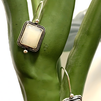 Elegant Square Moonstone Drop Earrings For Women-Rhodium-Plated Alloy Hoop 1456