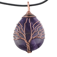 Amethyst Tree Of Life Pendant Necklace Oval Purple Crystal Energy Healing 1348