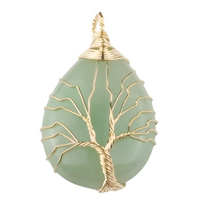 Green Aventurine Oval Tree Of Life Pendant Necklace For Women Statement Gem 1340