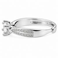 Women's Adjustable Heart Accent Zircon Engagement Ring, Round Brilliant 1636