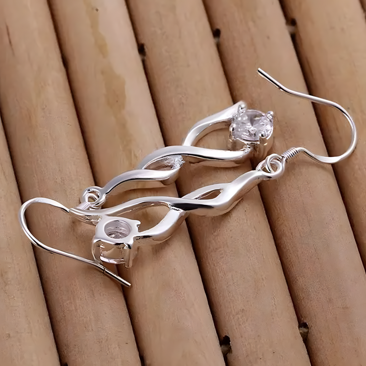 Elegant Twist Drop Earrings For Women Rhodium-Plated Alloy Cubic Zirconia 1464