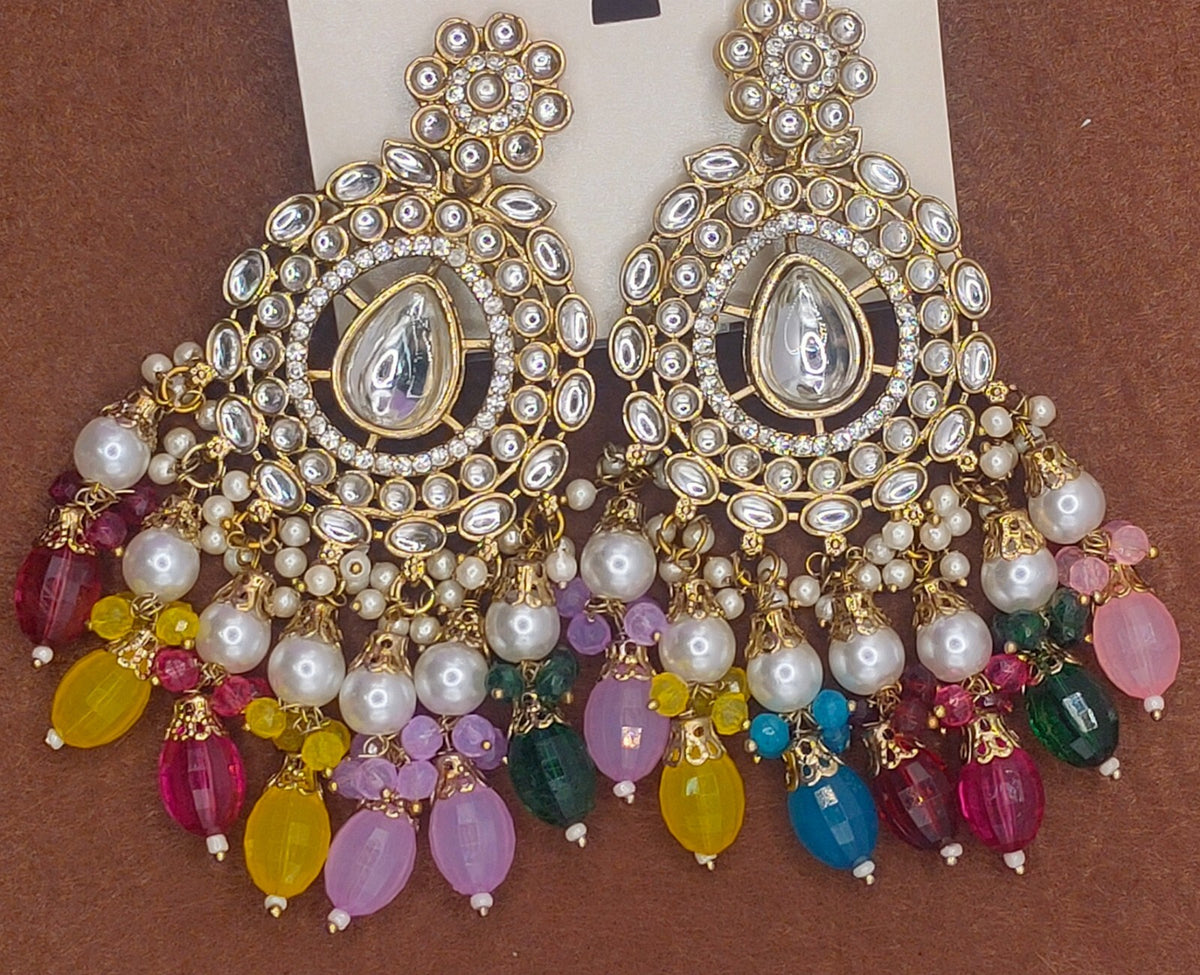 Elegant Bollywood Inspired Gold Kundan Earrings - Traditional Indian Jewelry 194