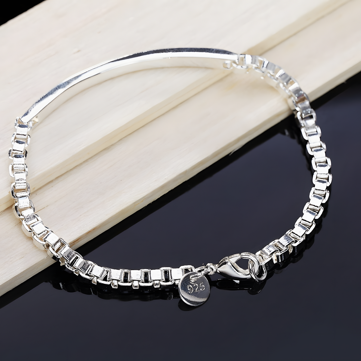 925 Sterling Silver 4mm Box Chain Bracelet For Women Men Wedding Engagement 1758