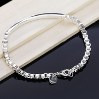 925 Sterling Silver 4mm Box Chain Bracelet For Women Men Wedding Engagement 1758