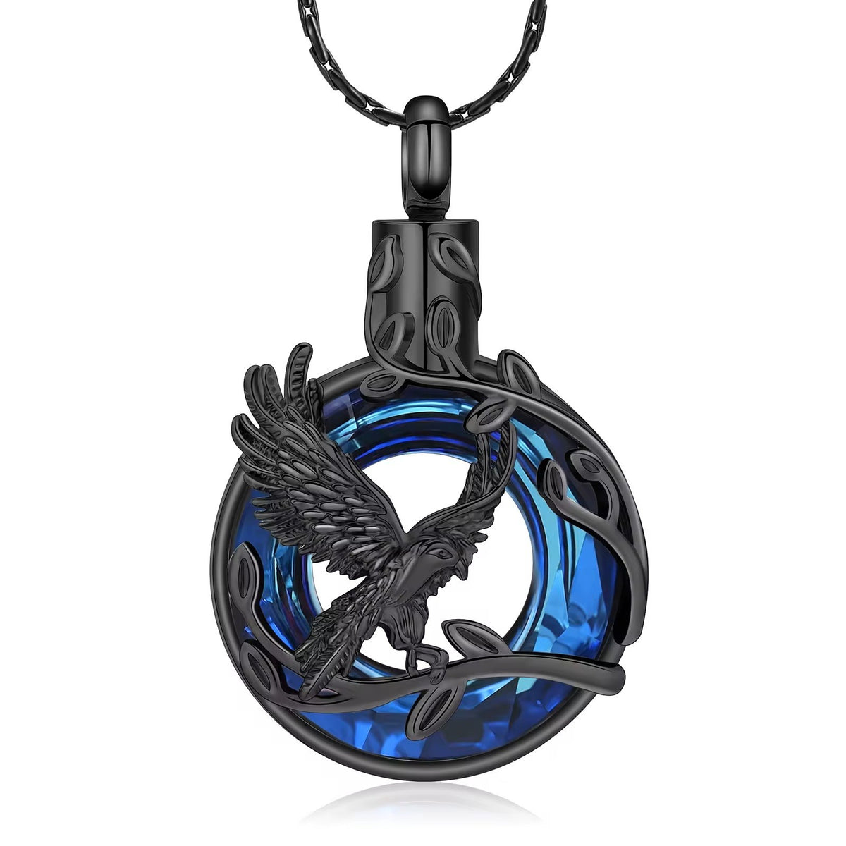 Black Blue Eagle Pendant Necklace Snake Chain Unisex Religious Style Claw B199