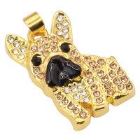 Gold-Plated Bulldog Pendant Necklace with Black Rhodium Accent Cubic Zircon B250