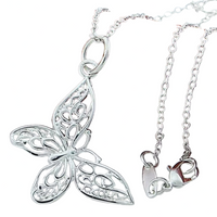 Silver Plated Butterfly Pendant Necklace for Women – Copper Alloy Filigree 1135