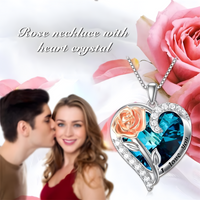 Fashion "I Love You" Rose Flower Pendant Necklace Ladies Heart Crystal Jewel B14