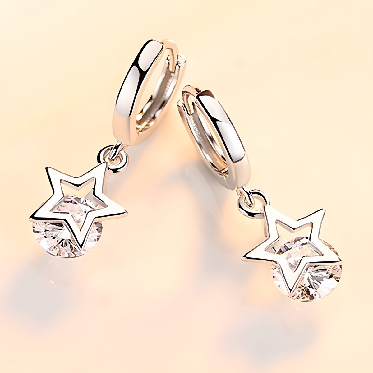 Crystal Star Hoop Earrings Women – Trendy Silver-Tone Huggie Dangle Earrings 998