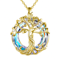 Gold Celtic Tree of Life Necklace with Dazzling Crystal Family Harmony Gift B77