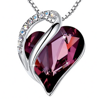 Purple Crystal Heart Pendant Necklace - Silver Plated Alloy Brass Fashion B318