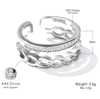 925 Sterling Silver Crown Ring Women; Adjustable Rhinestone Open Finger Band 393