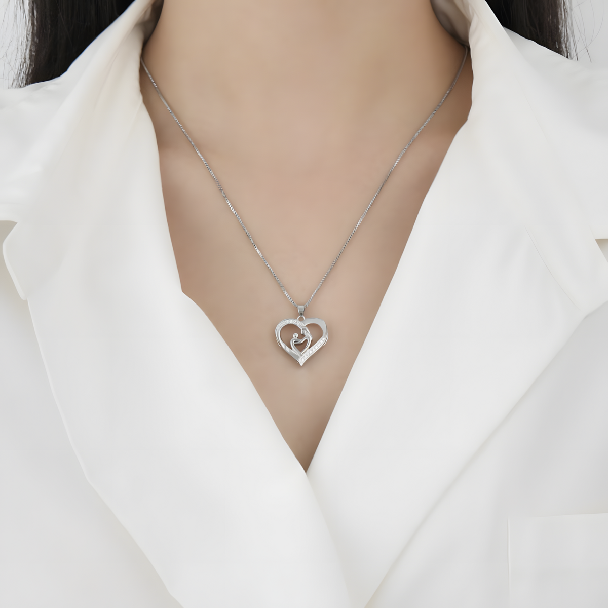 Mother & Child Heart Sterling Silver Necklace - Mother's Day Gift & Beyond! B76
