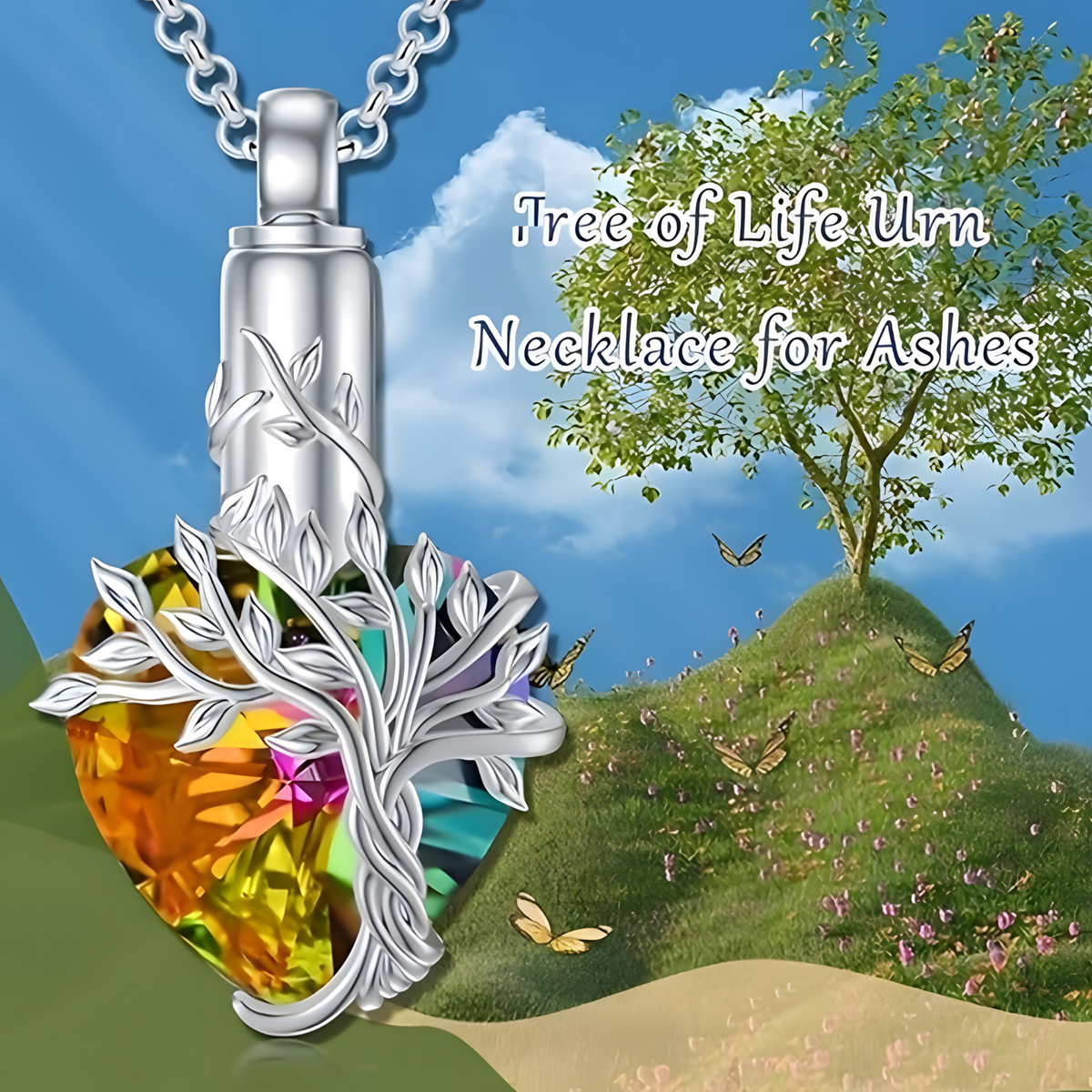 Heart Tree of Life Urn Necklace 925 Sterling Silver Ashes Memorial Unisex  B93