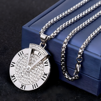 Rotatable Roman Numeral Round Disc Pendant Necklace for Men Hip Hop Spinner 1385