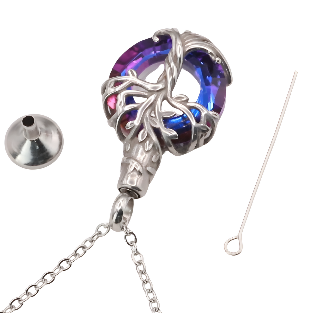 Tree of Life  Necklace with Multicolor Circle Crystal 316L Stainless Steel B219