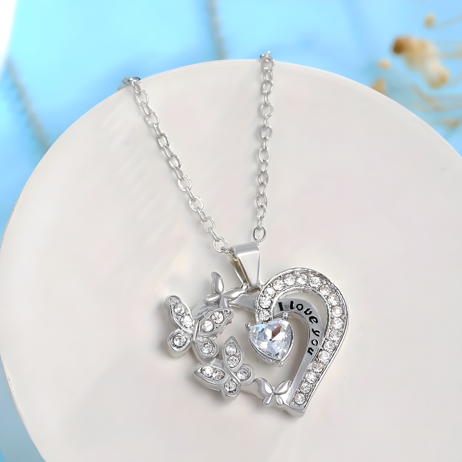 Unified Jewellery "I Love You" Heart Butterfly Crystal Silver Pendant Gift B17
