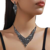 3pcs Black Rhinestone Tassel Jewelry Set Women | Statement Choker Necklace 632