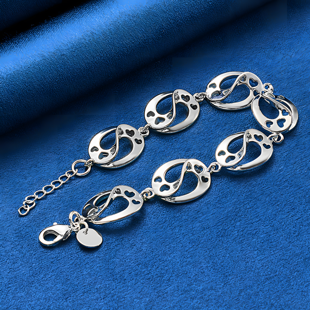 Unified Jewellery Heart Link Charm Bracelet 20cm Silver Tone Adjustable 1888