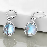 Blue Moonstone Teardrop Dangle Earrings -Filigree Teardrop Dangle Leverback 1451