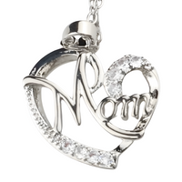 Mom Heart Pendant Necklace Silver Plated Link Chain Cubic Zirconia Micro 1359
