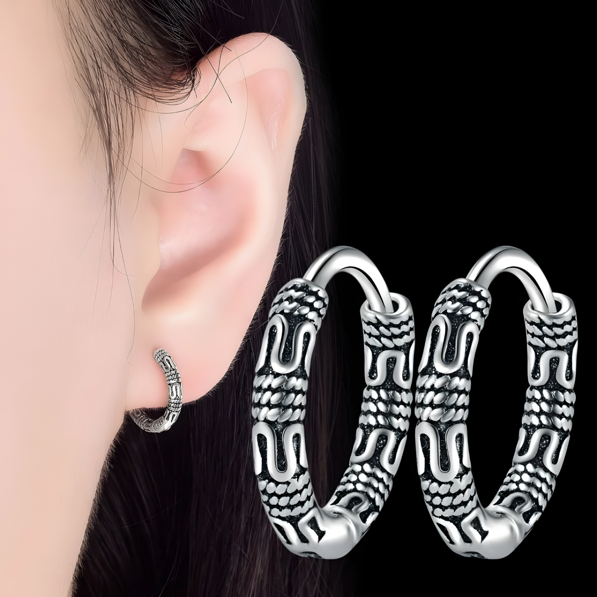 925 Sterling Silver Plated Hoop Earrings, Vintage Retro Huggie Earrings 466