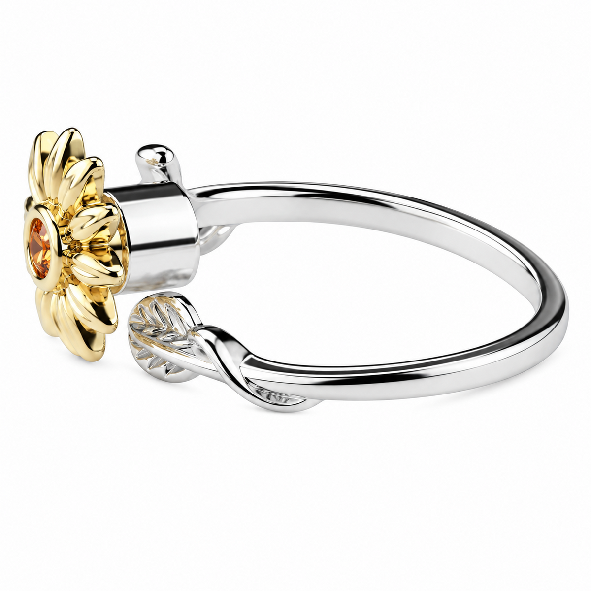 Sunflower Spinner Ring Adjustable Open Ring Two Tone Statement Fashion Ring 1591