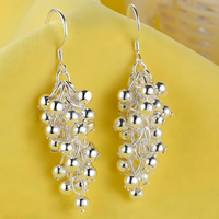 925 Silver-Plated Cluster Bead Drop Earrings for Women – Silver-Tone Copper 1194