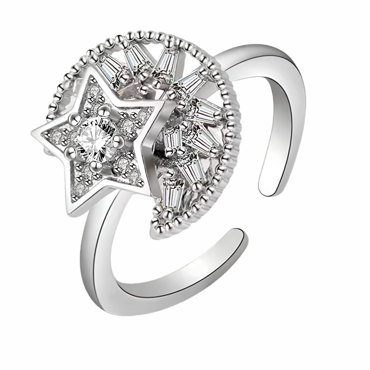 Rotatable Moon And Star Spinner Ring For Women, Adjustable Celestial Fidget 1506