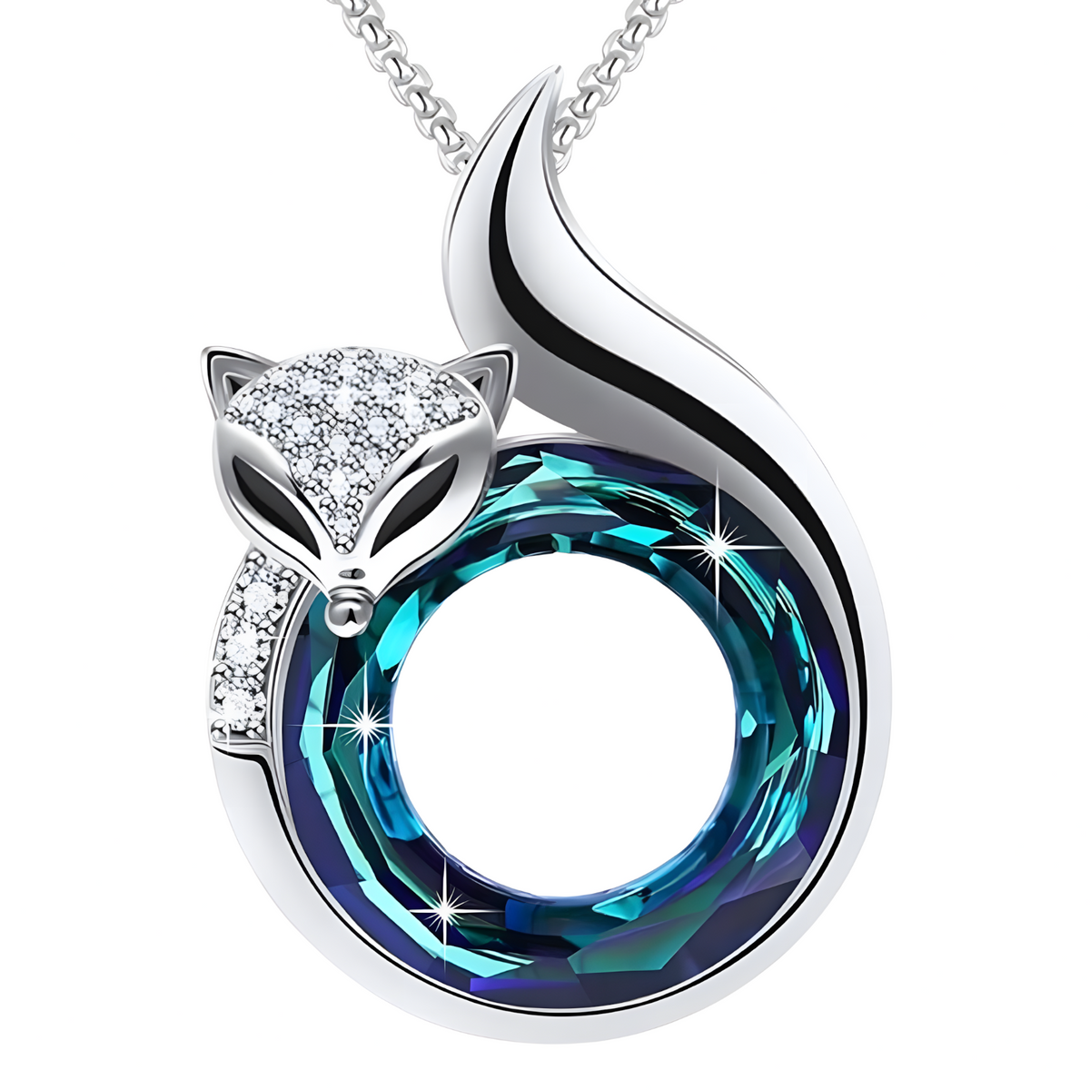 Fox Pendant Necklace for Women–Crystal Blue Ring Design with Cubic Zirconia 1164