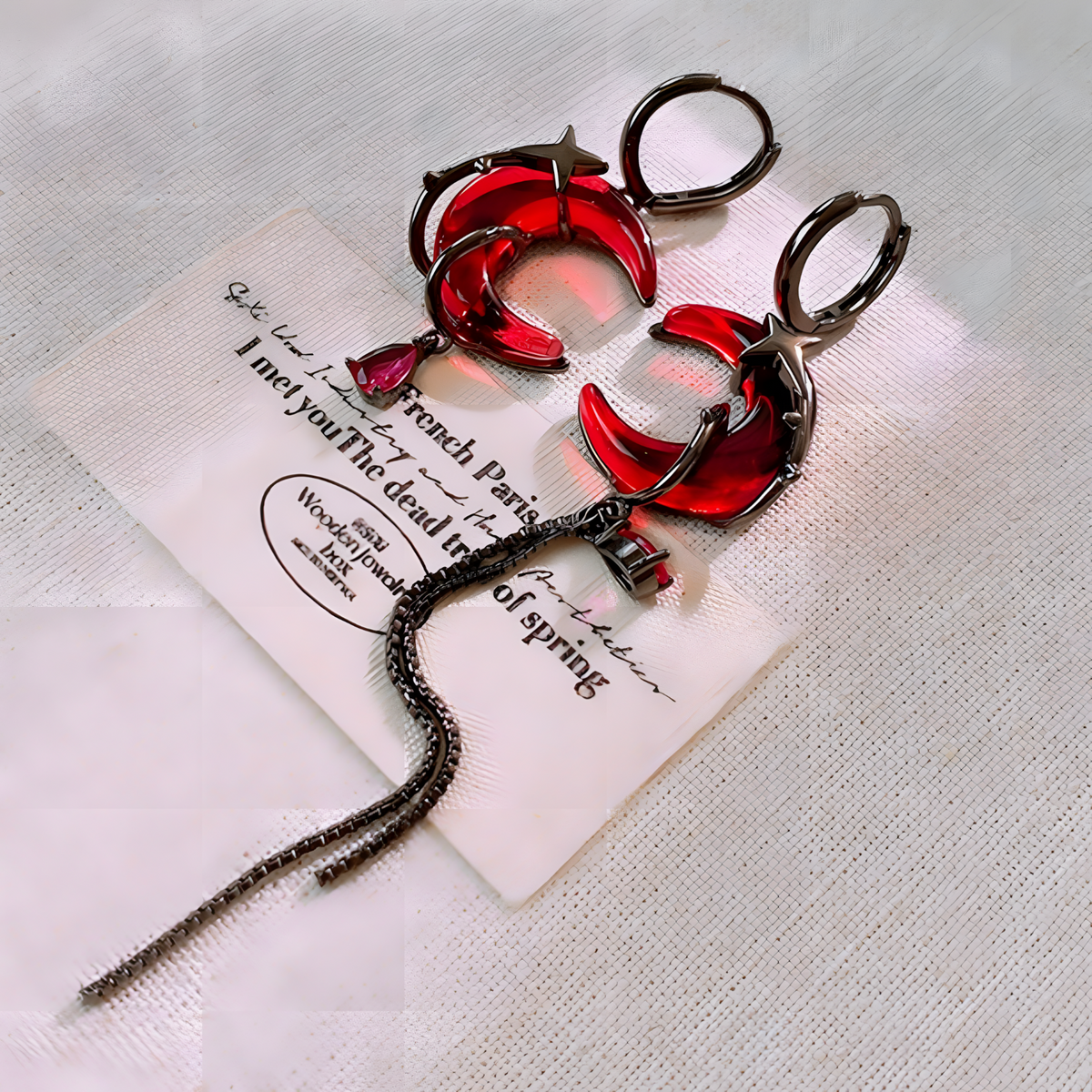 Gothic Red Moon Drop Earrings for Women – Neo-Gothic Asymmetrical Design B50