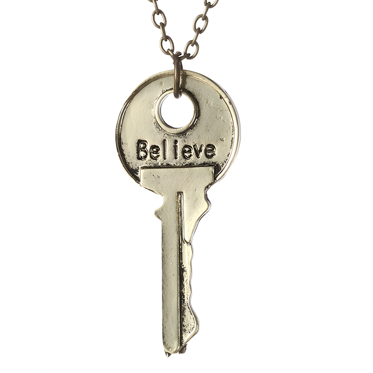 Vintage Believe Key Pendant Necklace -  Zinc Alloy Inspirational Key Charm 1092