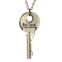 Vintage Believe Key Pendant Necklace -  Zinc Alloy Inspirational Key Charm 1092