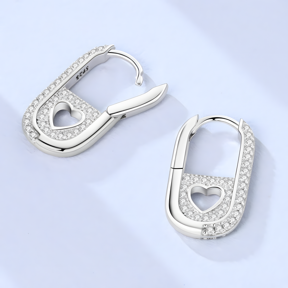 925 Sterling Silver Heart Cutout Hoop Earrings Women – Real Silver U-Shape 809