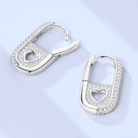 925 Sterling Silver Heart Cutout Hoop Earrings Women – Real Silver U-Shape 809
