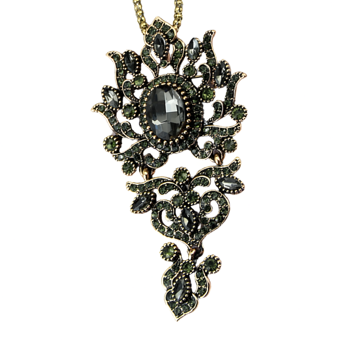Gothic Floral Pendant Necklace Gold-Plated Zinc Alloy 46CM Chain Statement 1480