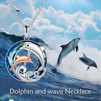 Dolphin Mother & Baby Pendant Necklace Women Zinc Alloy Animal Ocean Wave 1084