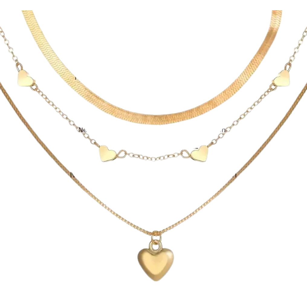 3 Pcs Heart Shape Charm Chain Stackable Three Layers Necklace Adjustable 93