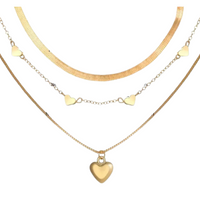3 Pcs Heart Shape Charm Chain Stackable Three Layers Necklace Adjustable 93