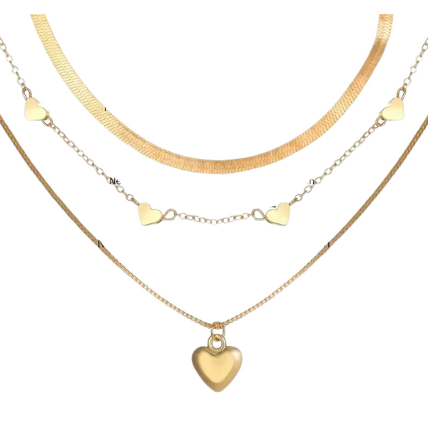 3 Pcs Heart Shape Charm Chain Stackable Three Layers Necklace Adjustable 93