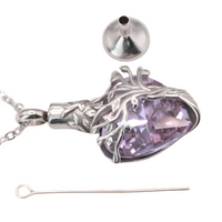 Heart Tree of Life Urn Necklace Crystal Funnel Filler 316L Stainless Steel B216