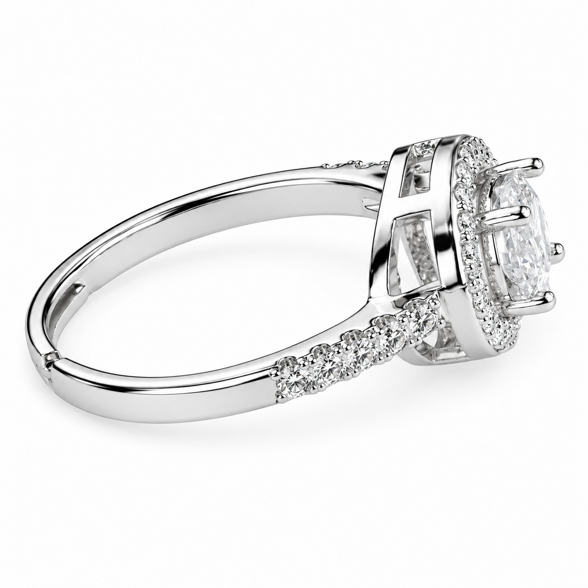 Women's Elegant Adjustable Zircon Halo Ring, Round Brilliant Engagement 1621