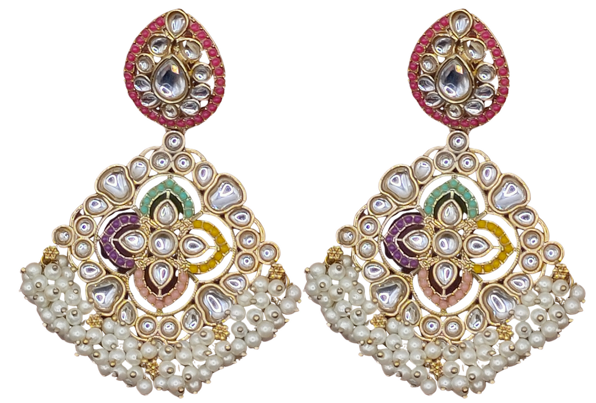 Elegant Bollywood Inspired Gold Kundan Earrings - Traditional Indian Jewelry 191