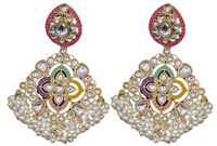 Elegant Bollywood Inspired Gold Kundan Earrings - Traditional Indian Jewelry 191